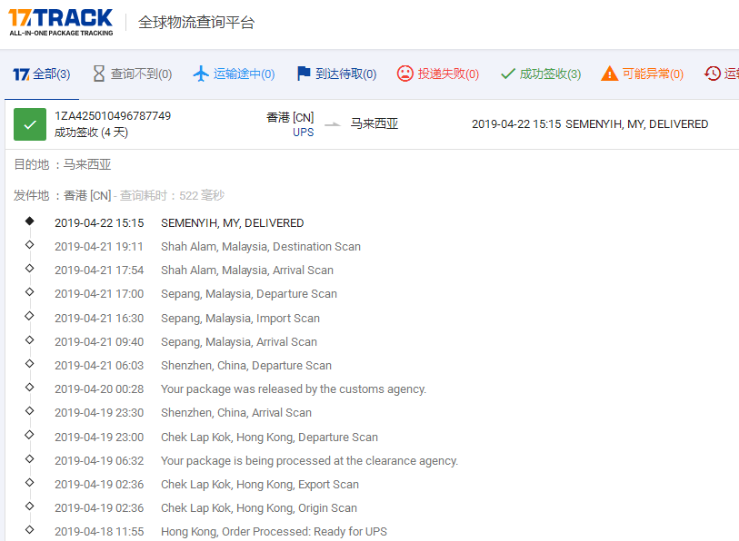 香港UPS紅單到馬來(lái)西亞簽收時(shí)效